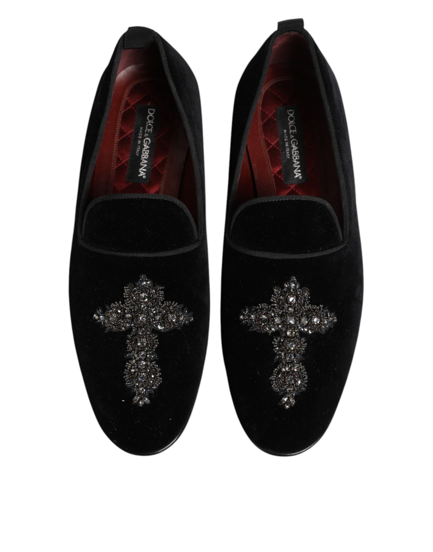 Dolce & Gabbana Schwarzes Kreuz verschönert Slip On Loafers Kleid Schuhe