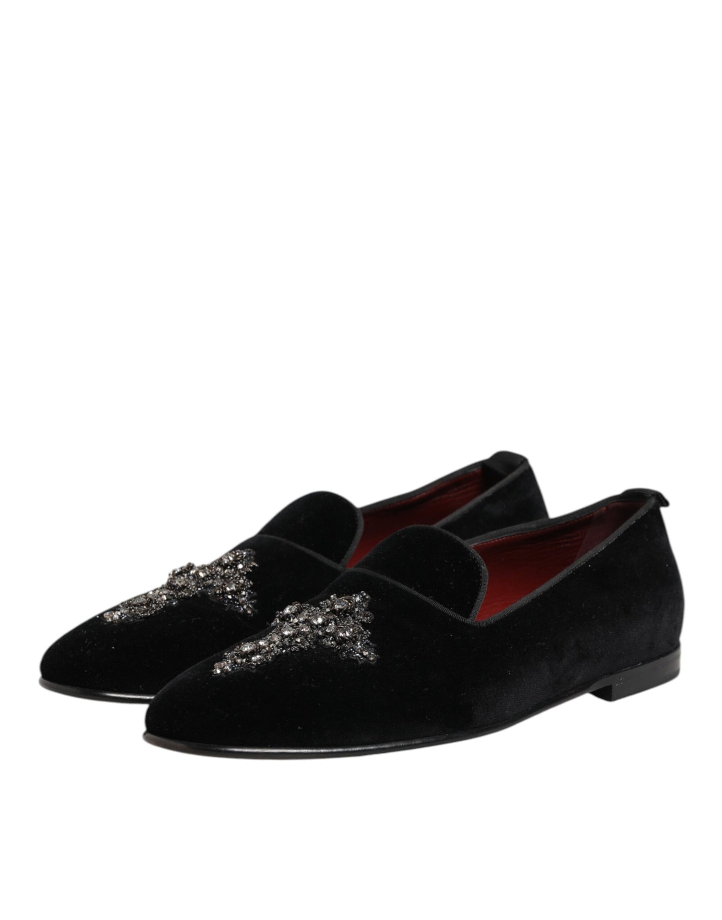 Dolce & Gabbana Schwarzes Kreuz verschönert Slip On Loafers Kleid Schuhe
