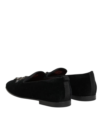 Dolce & Gabbana Schwarzes Kreuz verschönert Slip On Loafers Kleid Schuhe