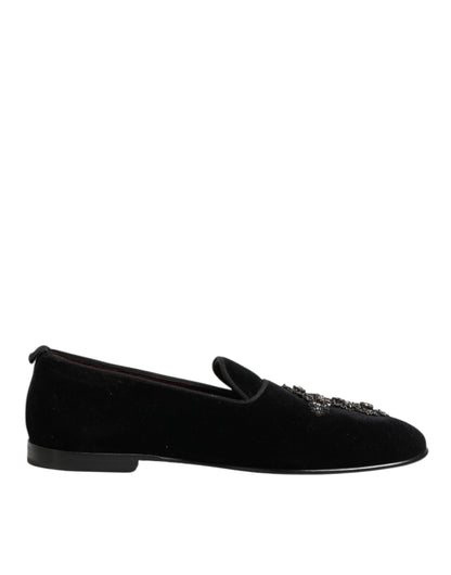 Dolce & Gabbana Schwarzes Kreuz verschönert Slip On Loafers Kleid Schuhe