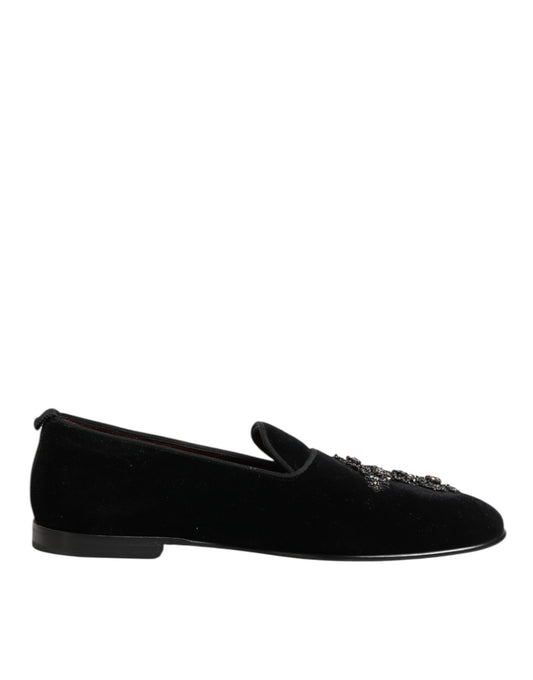 Dolce & Gabbana Schwarzes Kreuz verschönert Slip On Loafers Kleid Schuhe