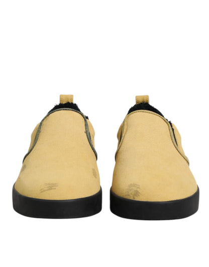 Dolce & Gabbana Gelbe Baumwolle Low Top Slip On Sneakers Schuhe
