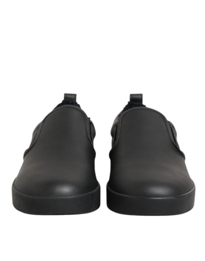 Dolce & Gabbana Schwarz Leder Low Top Slip On Sneakers Schuhe