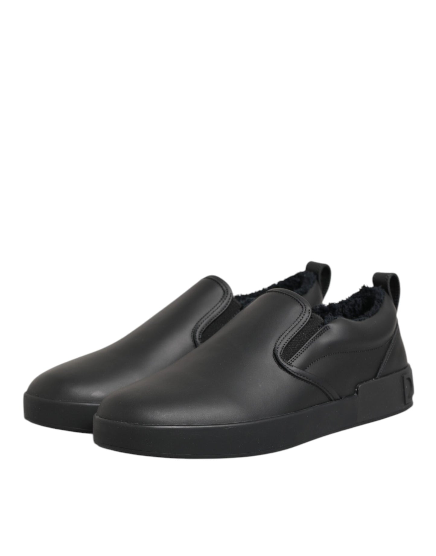 Dolce & Gabbana Schwarz Leder Low Top Slip On Sneakers Schuhe