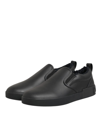 Dolce & Gabbana Schwarz Leder Low Top Slip On Sneakers Schuhe