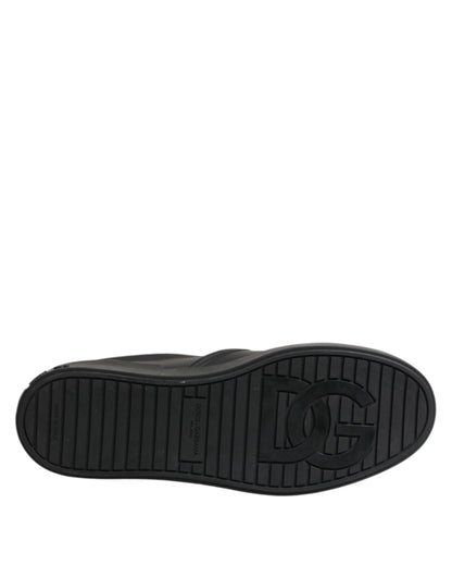 Dolce & Gabbana Schwarz Leder Low Top Slip On Sneakers Schuhe