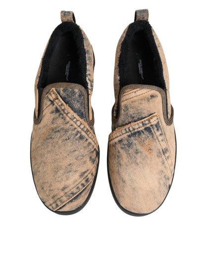 Dolce & Gabbana Beige Baumwolle Low Top Slip On Sneakers Schuhe