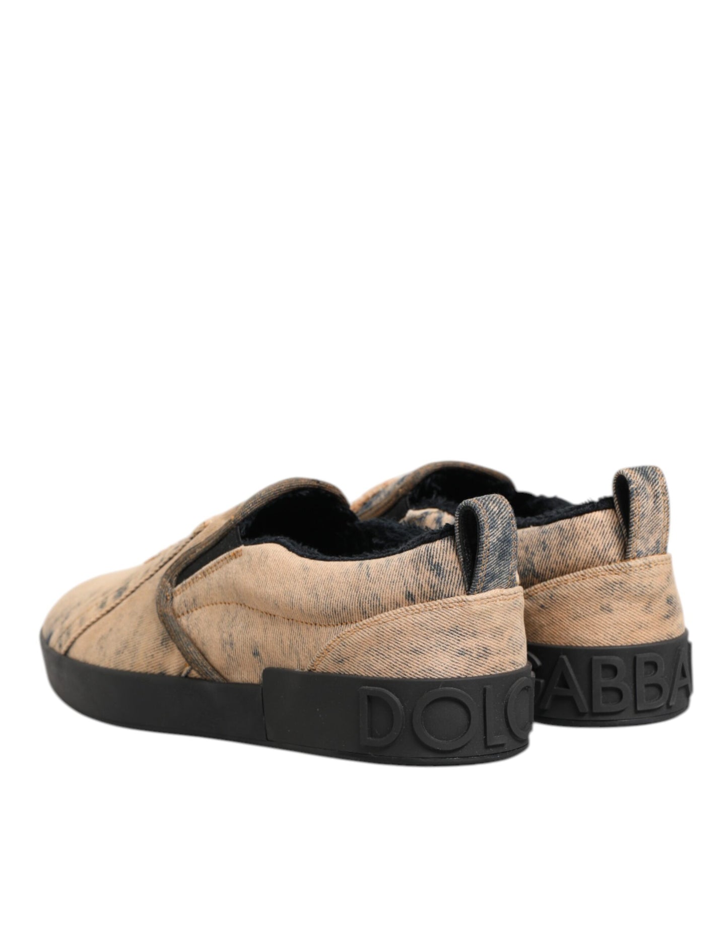 Dolce & Gabbana Beige Baumwolle Low Top Slip On Sneakers Schuhe