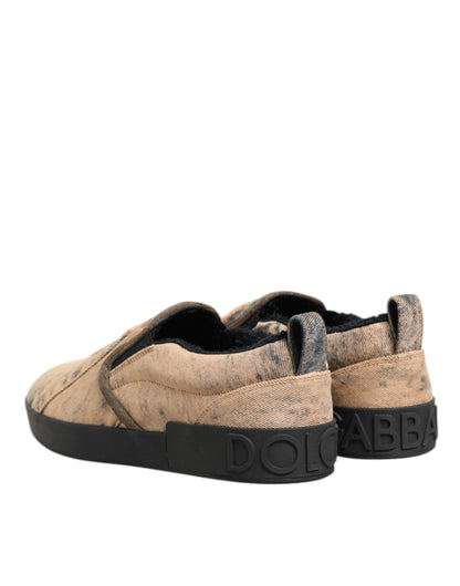 Dolce & Gabbana Beige Baumwolle Low Top Slip On Sneakers Schuhe