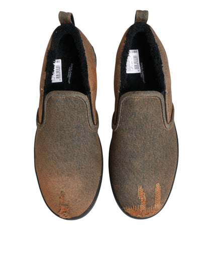 Dolce & Gabbana Braun Baumwolle Low Top Slip On Turnschuhe Schuhe