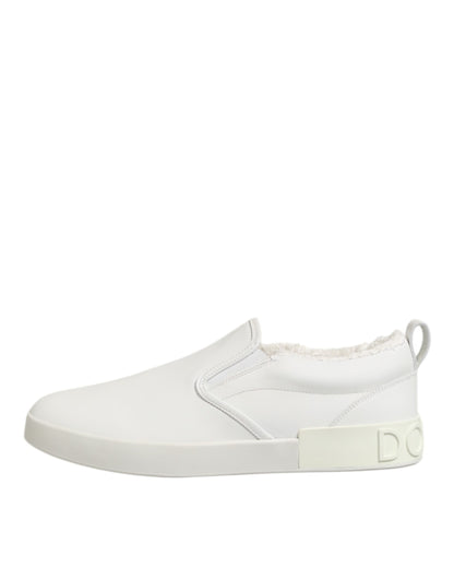 Dolce & Gabbana Weiß Leder Low Top Slip On Turnschuhe Schuhe