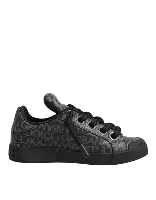 Dolce & Gabbana Schwarz Baumwolle Denim Logo Low Top Sneakers Schuhe