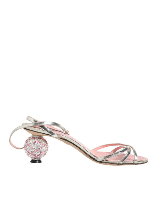 Dolce & Gabbana Rosa verschönerte Leder Sandalen mit Kugelabsatz Schuhe