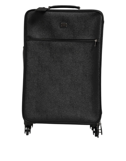 Dolce & Gabbana Graues Leder Logo Plaque Trolley Reise Rad Männer Koffer Tasche