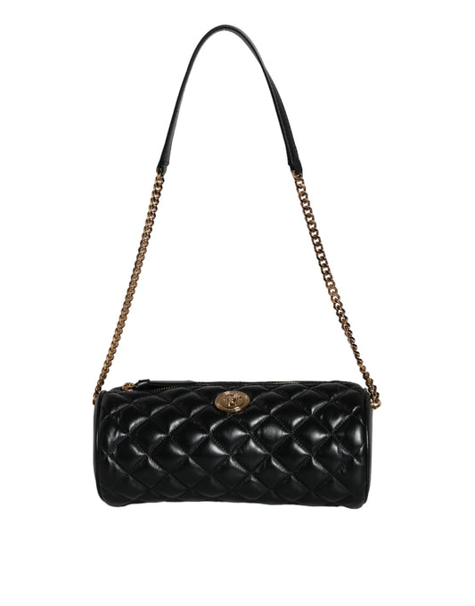 Versace Schwarz Mini gestepptes Lammfell Leder Crossbody Sling Borse Tasche