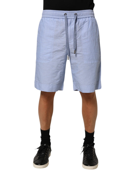 Dolce & Gabbana Hellblaue Leinen Bermudashorts für Männer mit mittlerer Taille