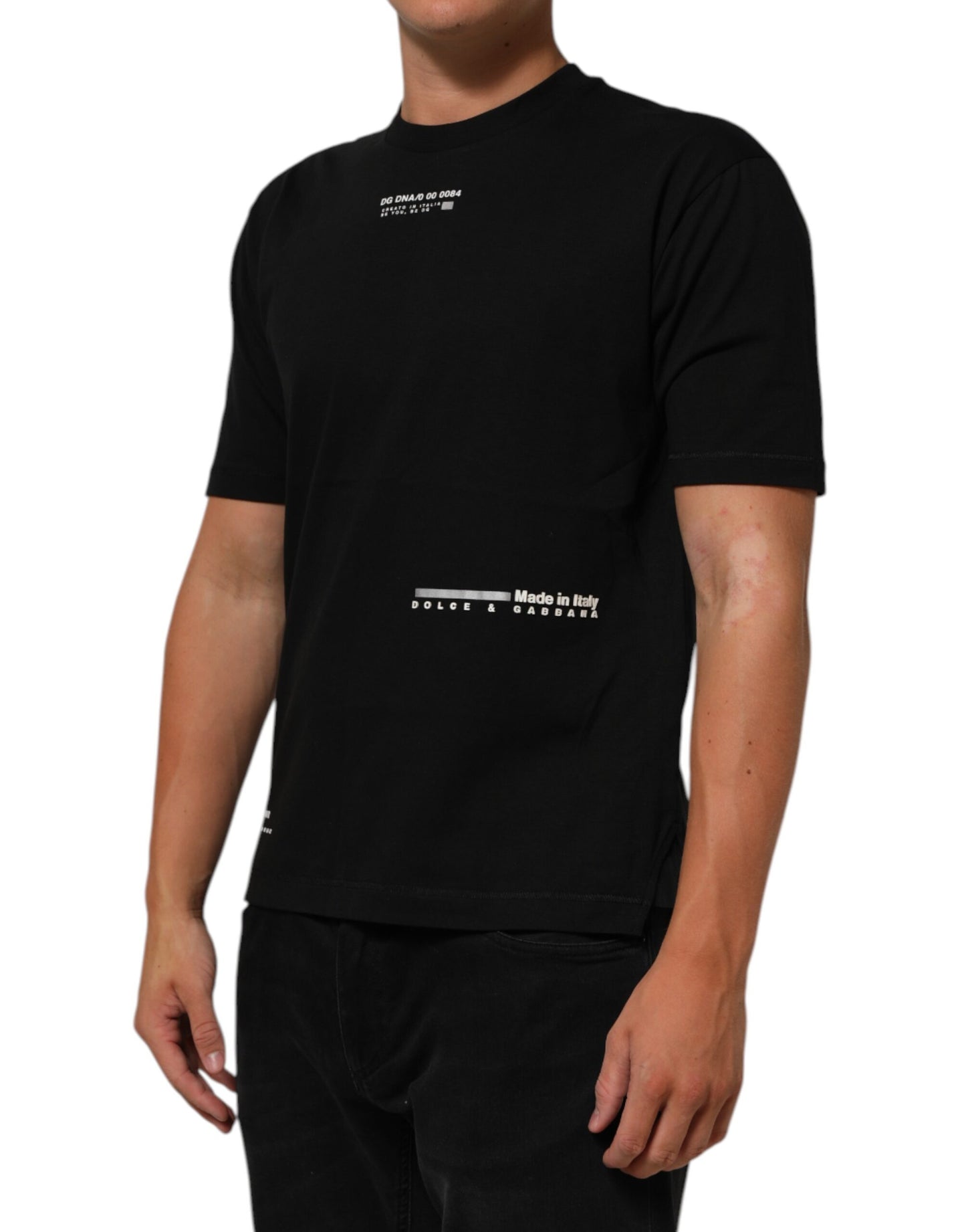 Dolce & Gabbana Schwarzes Statement Baumwoll-T-Shirt mit Rundhalsausschnitt für Männer