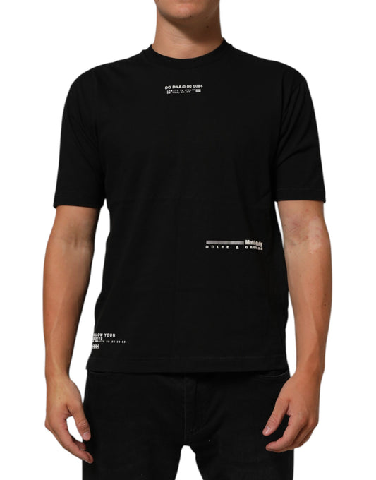 Dolce & Gabbana Schwarzes Statement Baumwoll-T-Shirt mit Rundhalsausschnitt für Männer