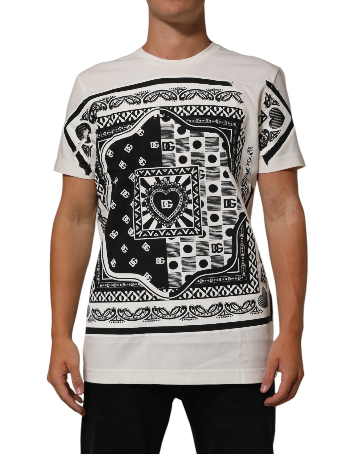 Dolce & Gabbana Weißes Baumwoll-Logo Bandana Print Herren-T-Shirt