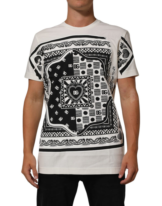 Dolce & Gabbana Weißes Baumwoll-Logo Bandana Print Herren-T-Shirt