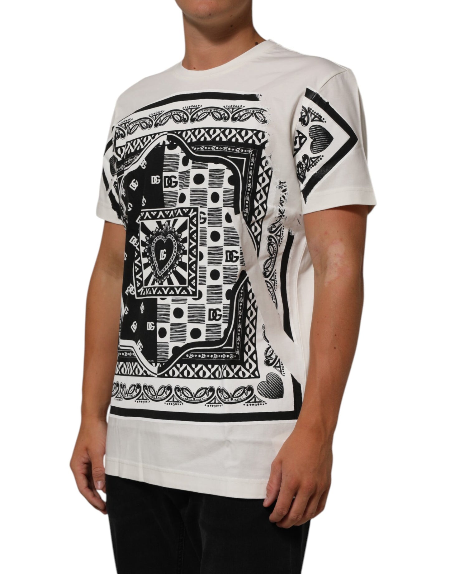 Dolce & Gabbana Weißes Baumwoll-Logo Bandana Print Herren-T-Shirt