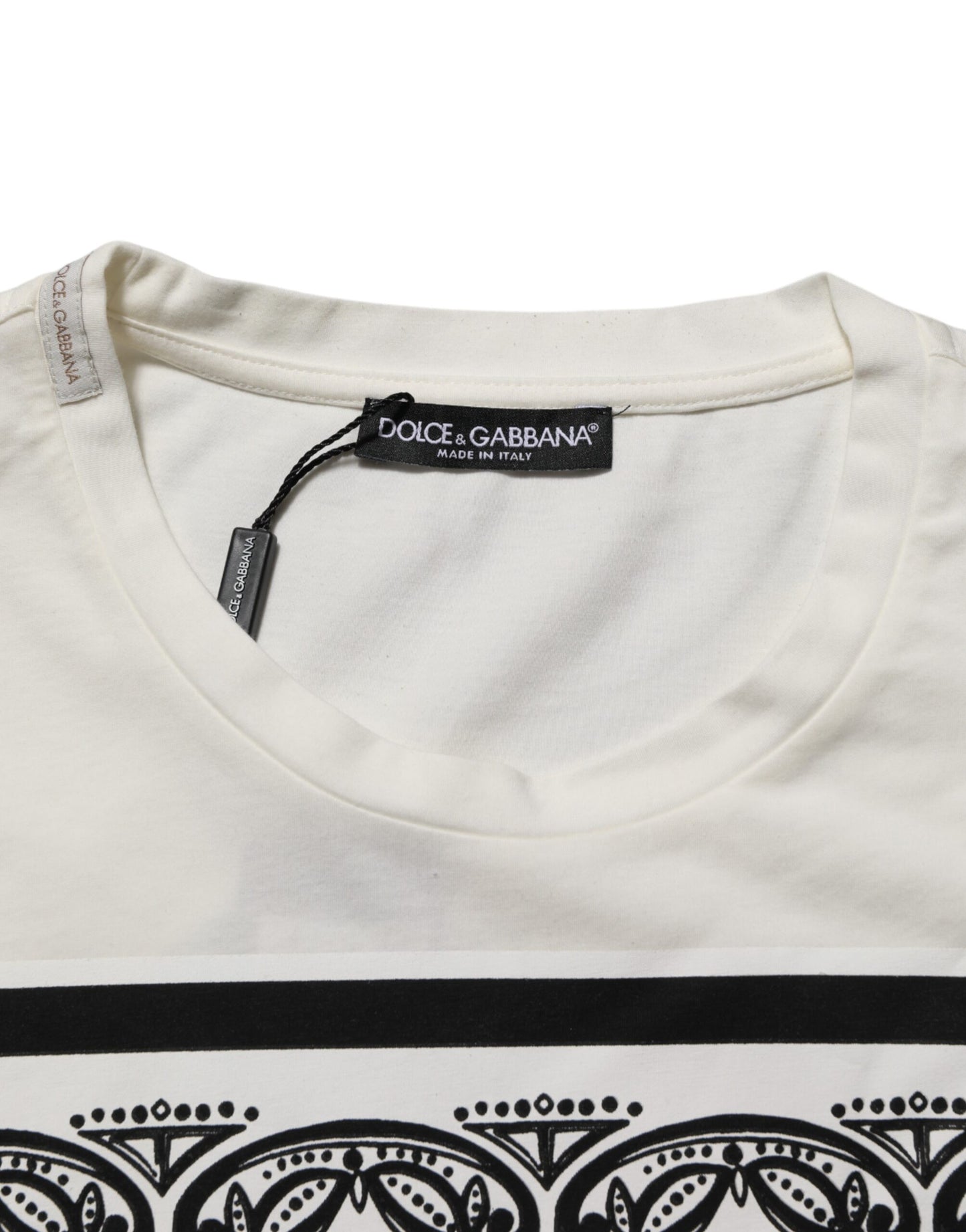 Dolce & Gabbana Weißes Baumwoll-Logo Bandana Print Herren-T-Shirt
