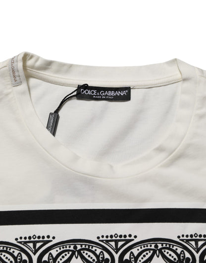 Dolce & Gabbana Weißes Baumwoll-Logo Bandana Print Herren-T-Shirt