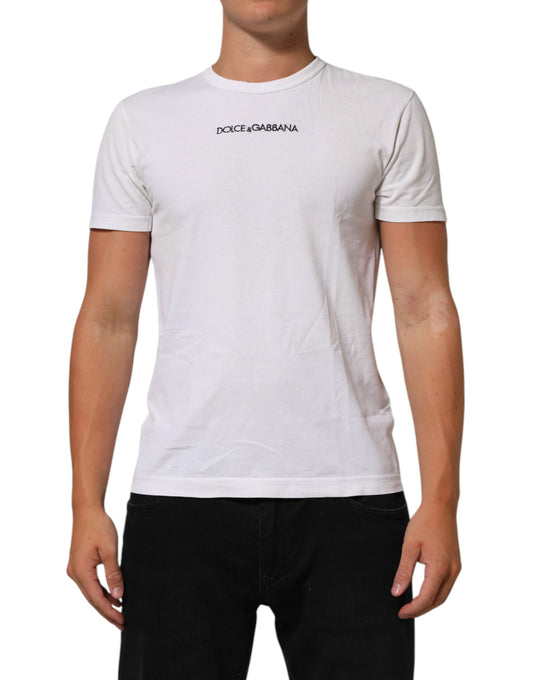 Dolce & Gabbana Weißes Logo Print Baumwolle Rundhalsausschnitt Männer T-Shirt