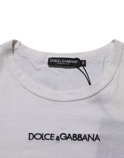Dolce & Gabbana Weißes Logo Print Baumwolle Rundhalsausschnitt Männer T-Shirt