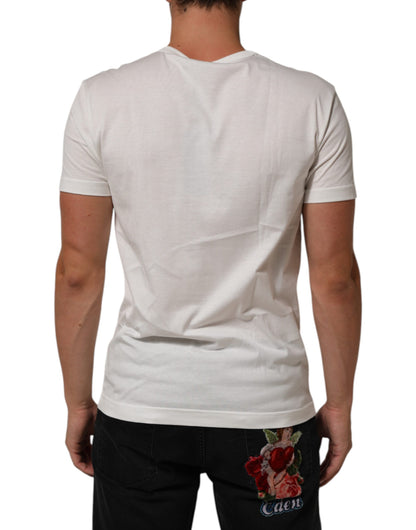 Dolce & Gabbana Weißes Logo Patch Baumwolle Rundhalsausschnitt Männer T-Shirt