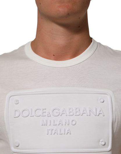Dolce & Gabbana Weißes Logo Patch Baumwolle Rundhalsausschnitt Männer T-Shirt