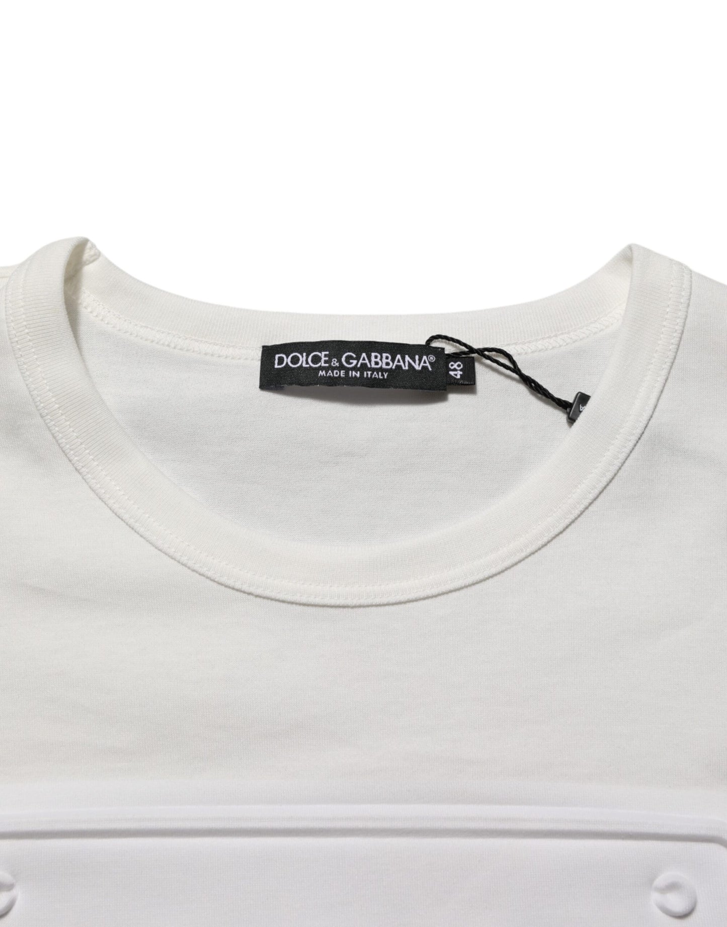 Dolce & Gabbana Weißes Logo Patch Baumwolle Rundhalsausschnitt Männer T-Shirt