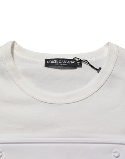 Dolce & Gabbana Weißes Logo Patch Baumwolle Rundhalsausschnitt Männer T-Shirt