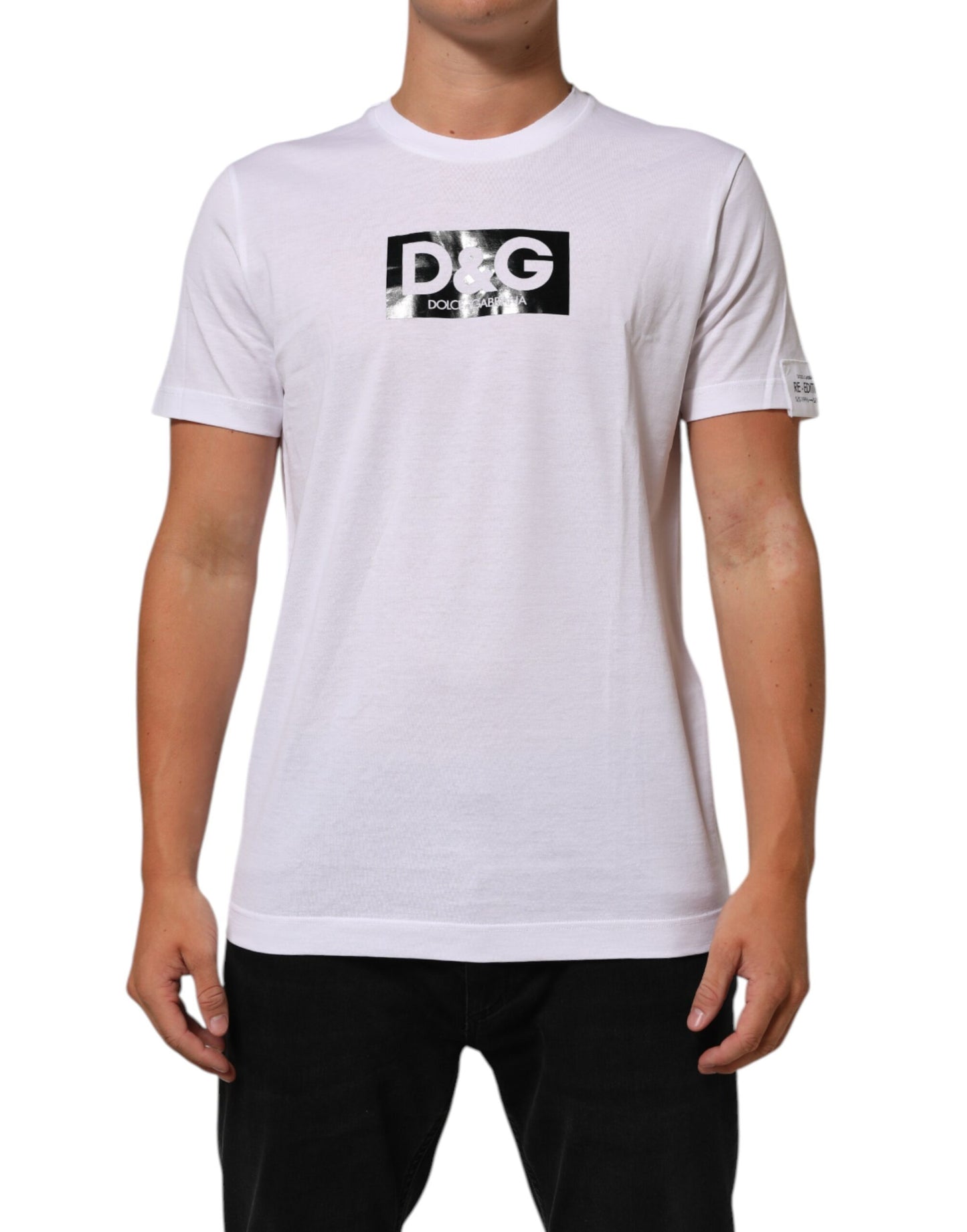 Dolce & Gabbana Weißes T-Shirt mit Rundhalsausschnitt und Logodruck aus Baumwolle