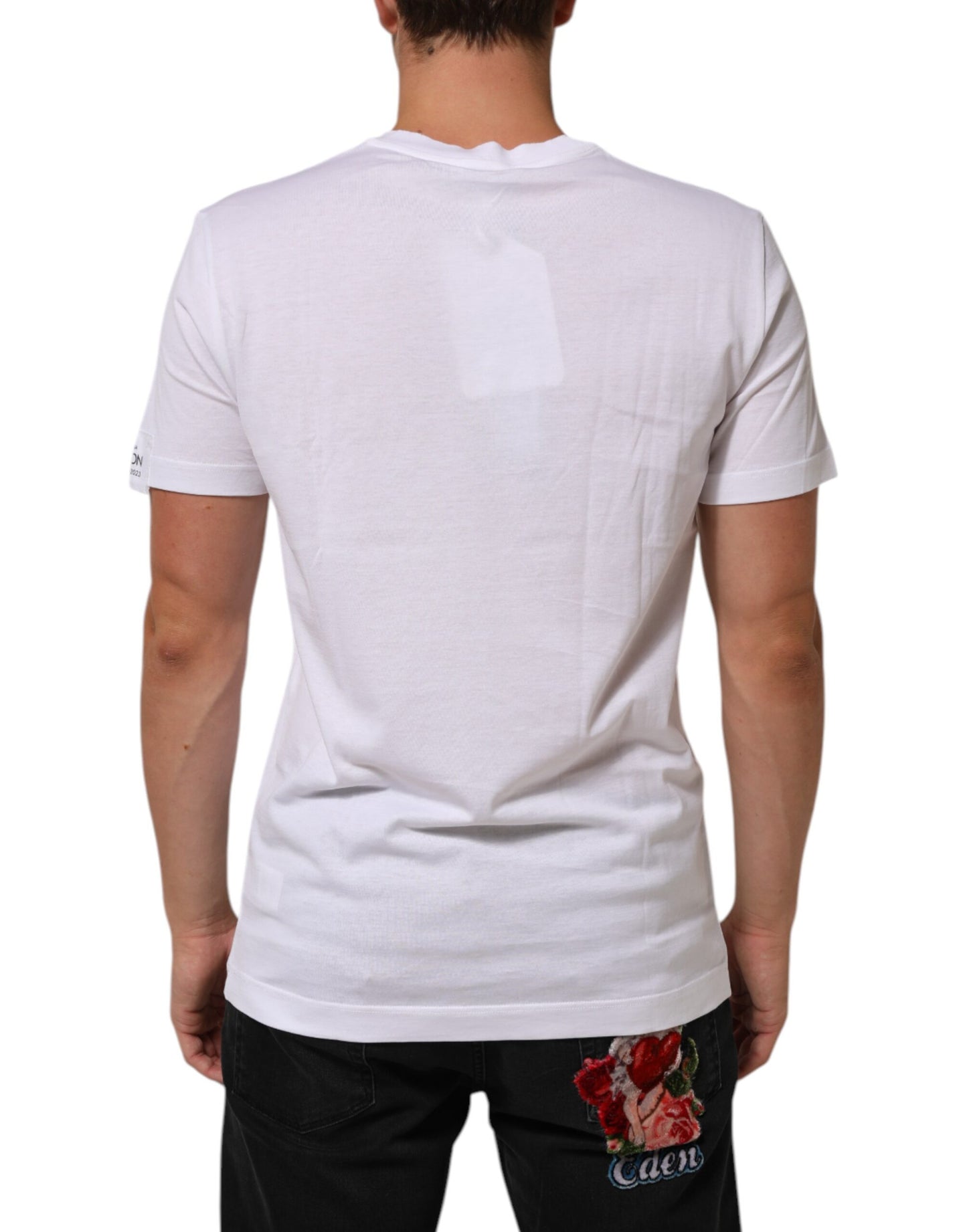 Dolce & Gabbana Weißes T-Shirt mit Rundhalsausschnitt und Logodruck aus Baumwolle