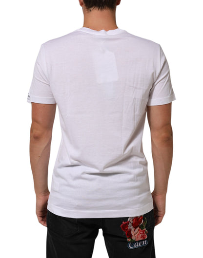 Dolce & Gabbana Weißes T-Shirt mit Rundhalsausschnitt und Logodruck aus Baumwolle