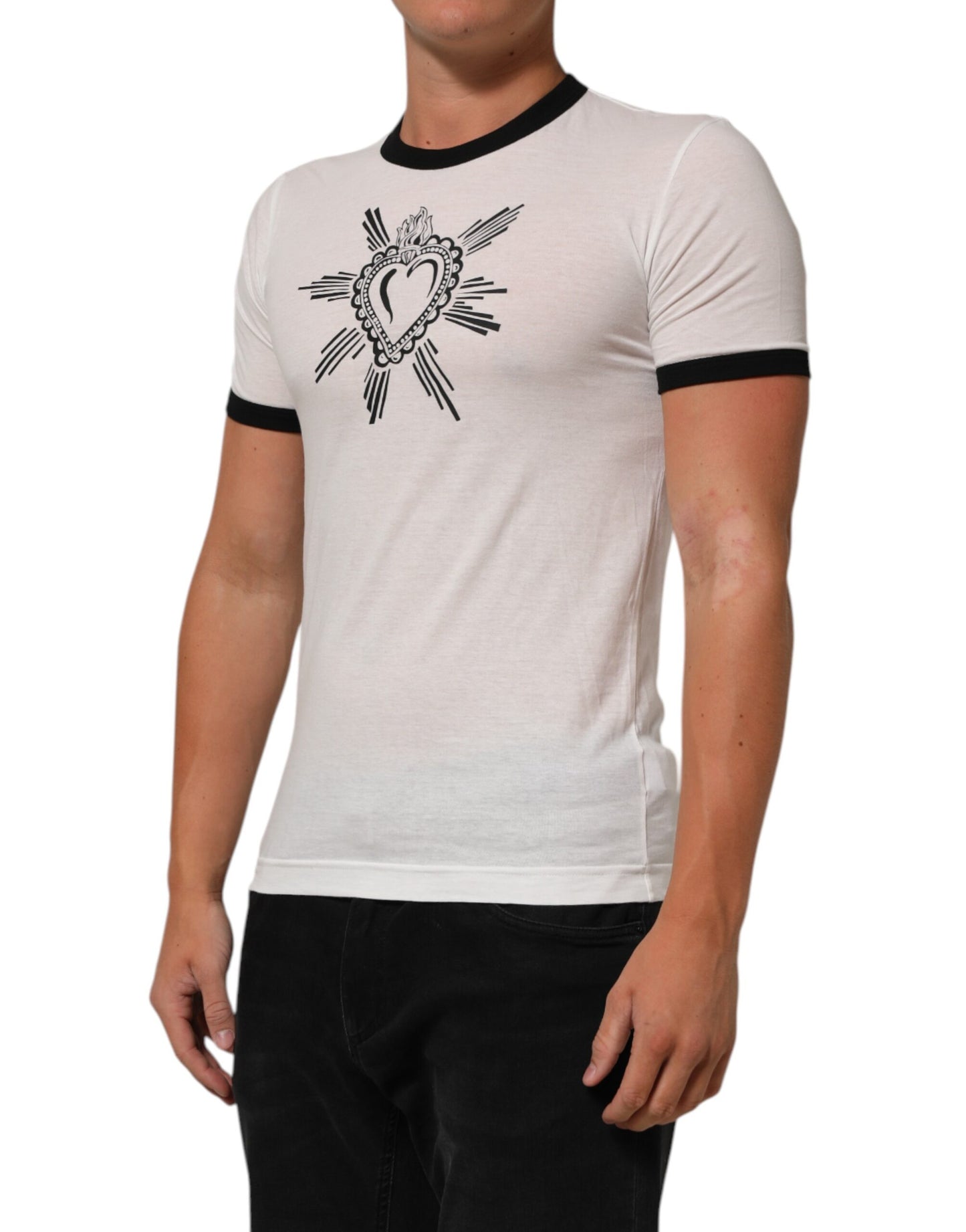 Dolce & Gabbana Weißes Sacred Heart Baumwoll-T-Shirt mit Rundhalsausschnitt