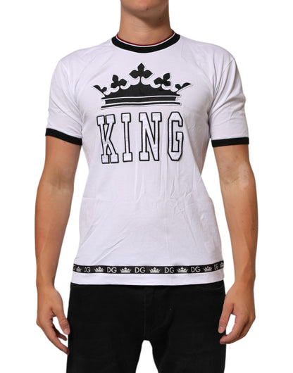 Dolce & Gabbana Weißes Baumwoll-T-Shirt mit Kronenkönig-Stickerei