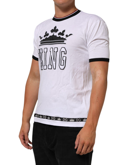 Dolce & Gabbana Weißes Baumwoll-T-Shirt mit Kronenkönig-Stickerei