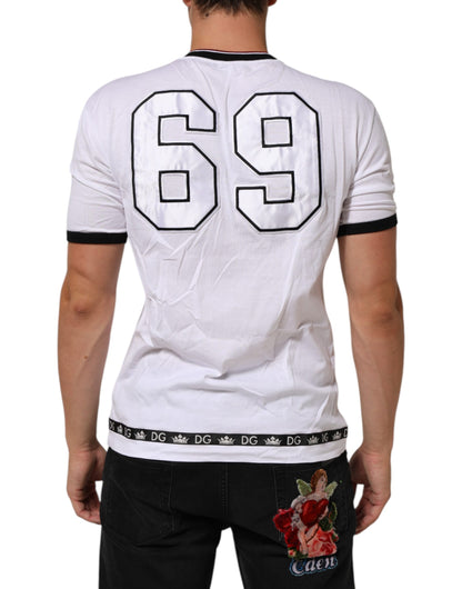 Dolce & Gabbana Weißes Baumwoll-T-Shirt mit Kronenkönig-Stickerei
