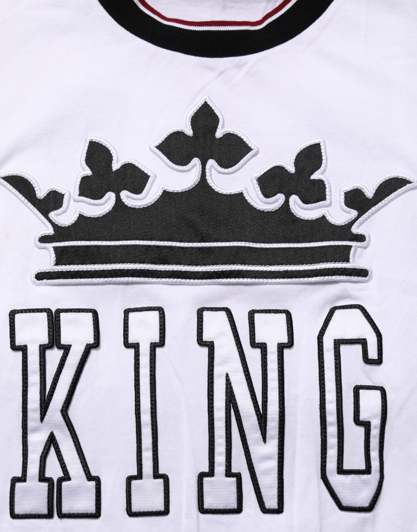 Dolce & Gabbana Weißes Baumwoll-T-Shirt mit Kronenkönig-Stickerei