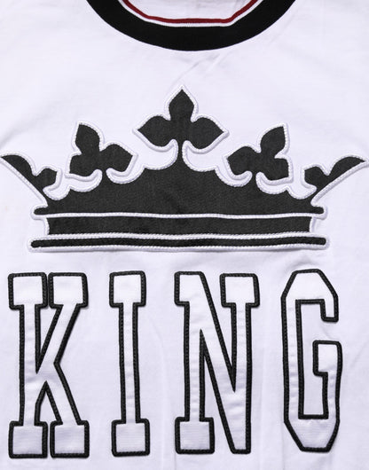 Dolce & Gabbana Weißes Baumwoll-T-Shirt mit Kronenkönig-Stickerei