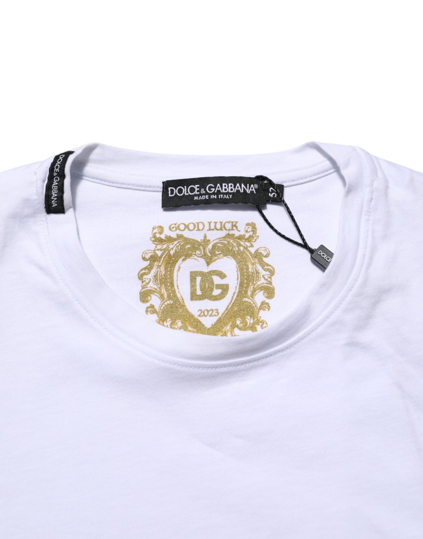 Dolce & Gabbana Weißes Baumwoll-Goodluck-2023-T-Shirt mit Rundhalsausschnitt