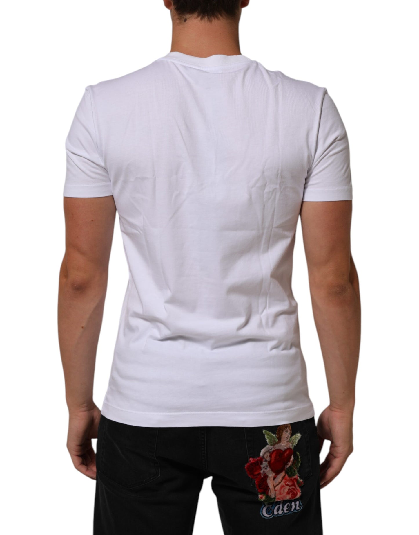 Dolce & Gabbana Weißes T-Shirt mit Rundhalsausschnitt und Logodruck aus Baumwolle für Männer