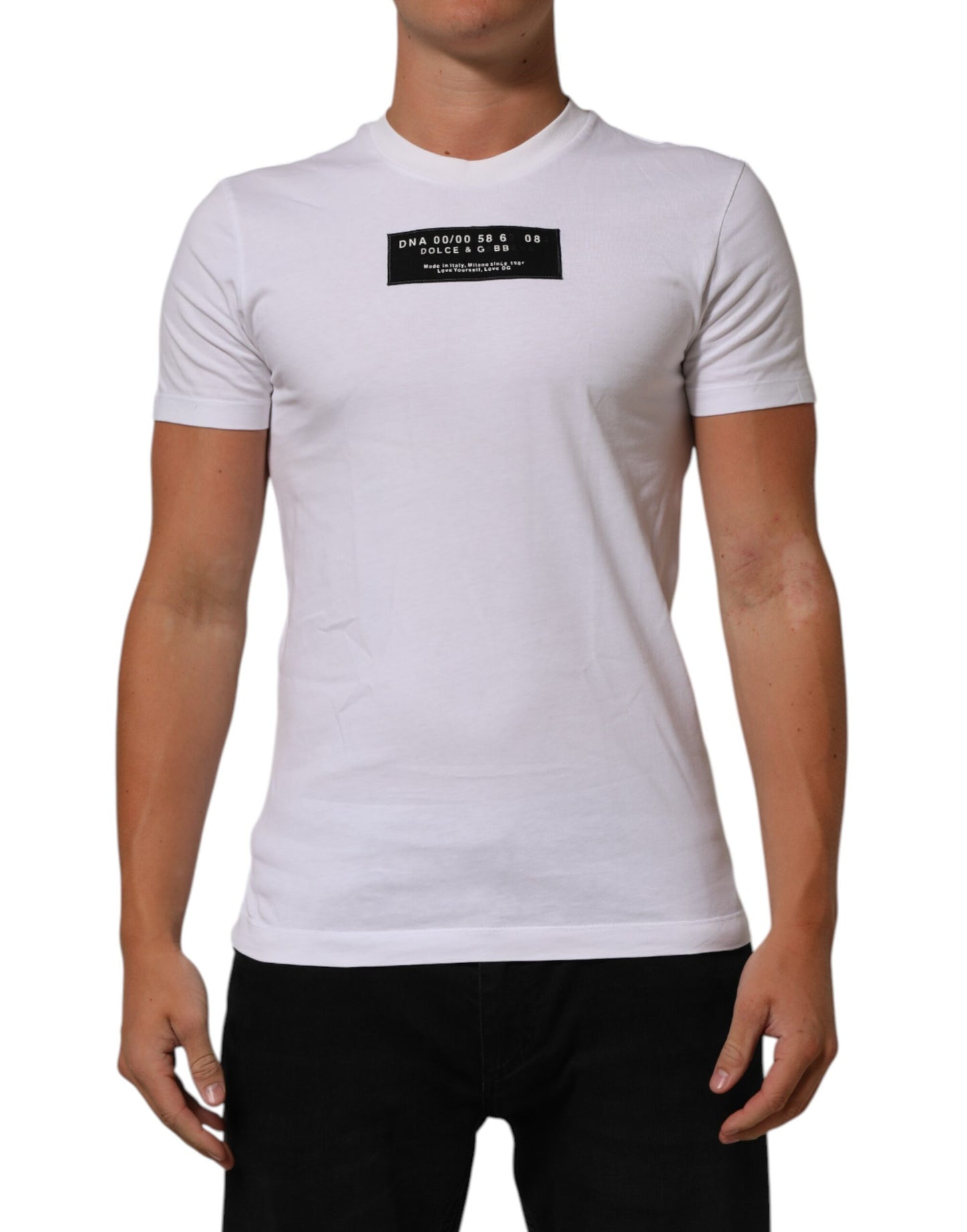 Dolce & Gabbana Weißes T-Shirt mit Rundhalsausschnitt und Logodruck aus Baumwolle für Männer