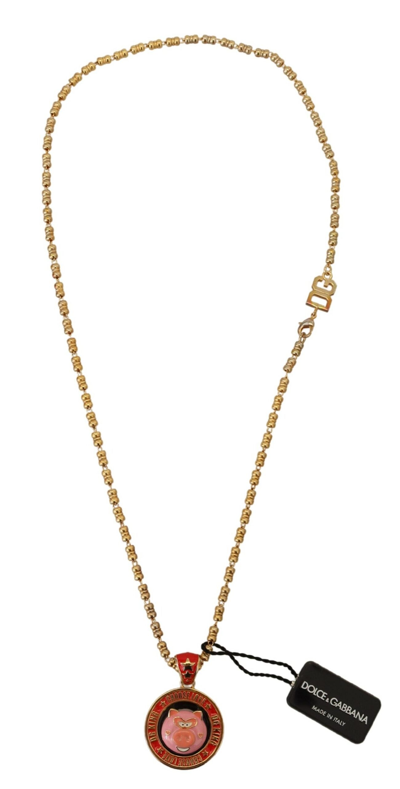 Dolce & Gabbana Gold Messing Kette SUPER PIG Anhänger Logo Halskette - LAAXA