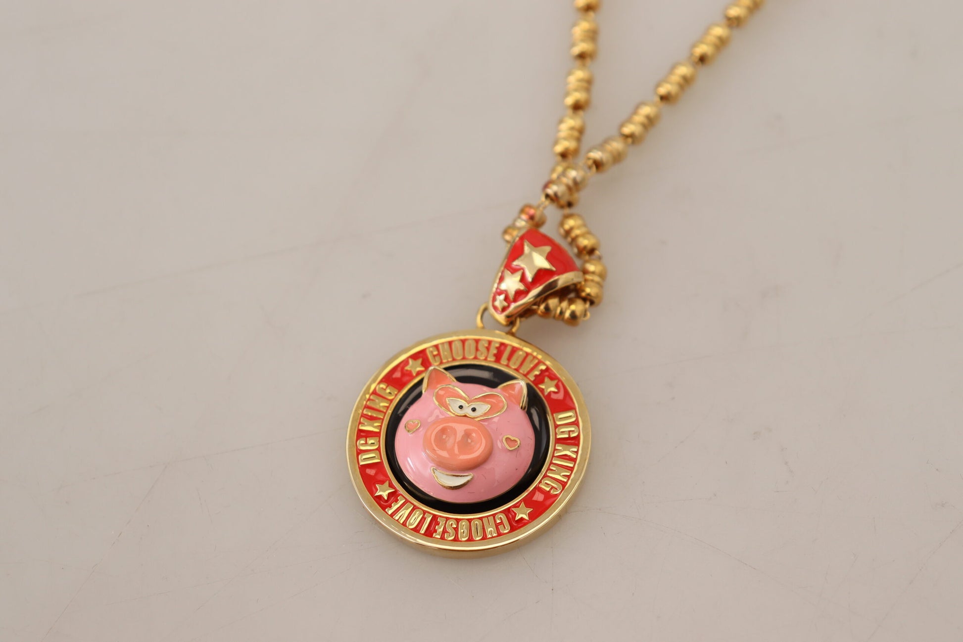 Dolce & Gabbana Gold Messing Kette SUPER PIG Anhänger Logo Halskette - LAAXA
